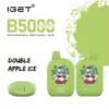 Two green disposable vape devices (IGET B5000) labeled Double Apple Ice, with lime splash artwork in the background.