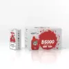 Packaging for B5000 Watermelon Ice vape juice: white boxes with red bottle imagery and splash graphic, cartoon label reading B5000.