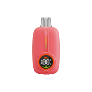 Waka – Nova Boost 18000 – Strawberry Kiwi 3% - Pink Portable Power Bank with a Round Led Display Showing Battery Level, Set Against a Colorful, Neon Background. - Iget Vapes Shop Oz