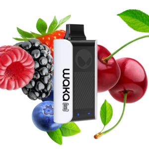 Waka – Sopro 18000 – Cherry Berry 5% - Vaporizer Device Flanked by Berries—strawberry, Raspberry, Blackberry, Blueberry, and Cherries. - Iget Vapes Shop Oz