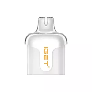 Iget Halo Pod 3000 Puffs - Clear Vape Pod Cartridge with Orange Iget Logo Facing Forward, Upright Stance on White Background - Iget Vapes Shop Oz