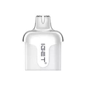 Blackberry – Iget Halo Pod 3000 Puffs - Clear Vape Pod Cartridge with the Iget Logo on the Front, Shown from the Front View As a Standalone Unit - Iget Vapes Shop Oz