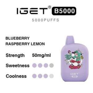 Blueberry Raspberry Lemon – Iget B5000 - Iget B5000 Disposable Vape Juice: Blueberry Raspberry Lemon, 50 Mg/ml, 5000 Puffs, Purple Bottle with Cartoon Art. - Iget Vapes Shop Oz