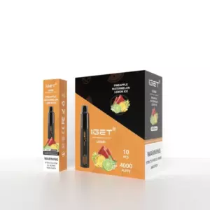 IGET vape kit packaging with a black‑orange box and a slim vape pen; flavor Pineapple Watermelon Lemon Ice, 4000 puffs.