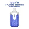 Blueberry Raspberry – Iget Halo Vape Kit 3000 Puffs - Iget Halo Kp3000 Vape Device with a Blue Swirled Body and White Top, Advertising 13 Flavors and 3000 Puffs in Blueberry Flavor. - Iget Vapes Shop Oz