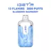 Cherry Pomegranate – Iget Halo Vape Kit 3000 Puffs - Iget Disposable Vape with a Blue Marble Pattern, White Mouthpiece, and Label Reading 'blueberry Raspberry' and '3000 Puffs' - Iget Vapes Shop Oz