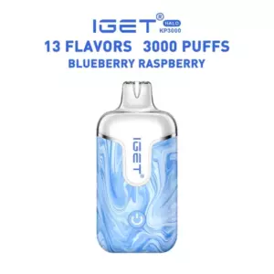 Blueberry Raspberry – Iget Halo Vape Kit 3000 Puffs - Iget Disposable Vape with a Blue Marble Pattern, White Mouthpiece, and Label Reading 'blueberry Raspberry' and '3000 Puffs' - Iget Vapes Shop Oz