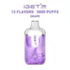 IGET vape pod with purple marble design; white label shows IGET, with heading '13 FLAVORS 3000 PUFFS GRAPE' above.