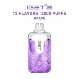 Grape – Iget Halo Vape Kit 3000 Puffs - Iget Vape Pod with Purple Marble Design; White Label Shows Iget, with Heading '13 Flavors 3000 Puffs Grape' Above. - Iget Vapes Shop Oz