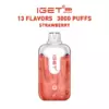 IGET disposable vape with strawberry flavor, red marble body and 3000-puff capacity.