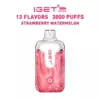 Watermelon – Iget Halo Vape Kit 3000 Puffs - Pink Marble-pattern Iget Vape Device with Power Button, Labeled 13 Flavors and 3000 Puffs, Strawberry Watermelon Flavor - Iget Vapes Shop Oz