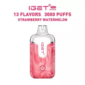 Strawberry Watermelon – Iget Halo Vape Kit 3000 Puffs - Pink Marble-pattern Iget Vape Device with Power Button, Labeled 13 Flavors and 3000 Puffs, Strawberry Watermelon Flavor - Iget Vapes Shop Oz