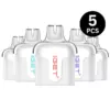 Five IGET disposable vape pods arranged in a row, with a black '5 PCS' label in the corner.