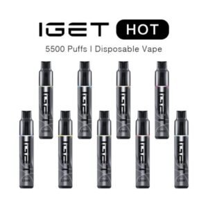 Iget Hot 5500 Puffs – Mystery Flavours - Iget Hot Disposable Vape Lineup: Ten Black Devices with Colored Rings and '5500 Puffs | Disposable Vape' Text at Top. - Iget Vapes Shop Oz