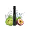 Iget Hot 5500 Puffs – Mystery Flavours - Iget Vape Pen in the Center with Passion Fruit Melon Flavor, Flanked by Halves of Green Melon and Passion Fruit with Ice Cubes in the Background. - Iget Vapes Shop Oz