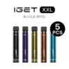 Nicotine Free Iget Xxl 1800 Puffs - Iget Xxl Bundle (5pcs) | Bulk Buy Disposable Vapes Australia | Iget Vapes Shop Oz Shop - Iget Xxl Bundle of Five Vape Pens Displaying Flavors: Blackberry Grape Ice, Mixed Berry, Strawberry Banana Ice, Mango, and Blueberry Ice. - Iget Vapes Shop Oz
