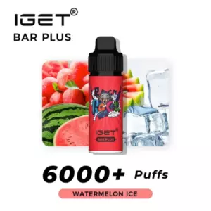 Nicotine Free Iget Bar Plus Vape Kit - Iget Bar Plus Watermelon Ice Vape Bottle with Fruit and Ice Visuals, 6000+ Puffs. - Iget Vapes Shop Oz