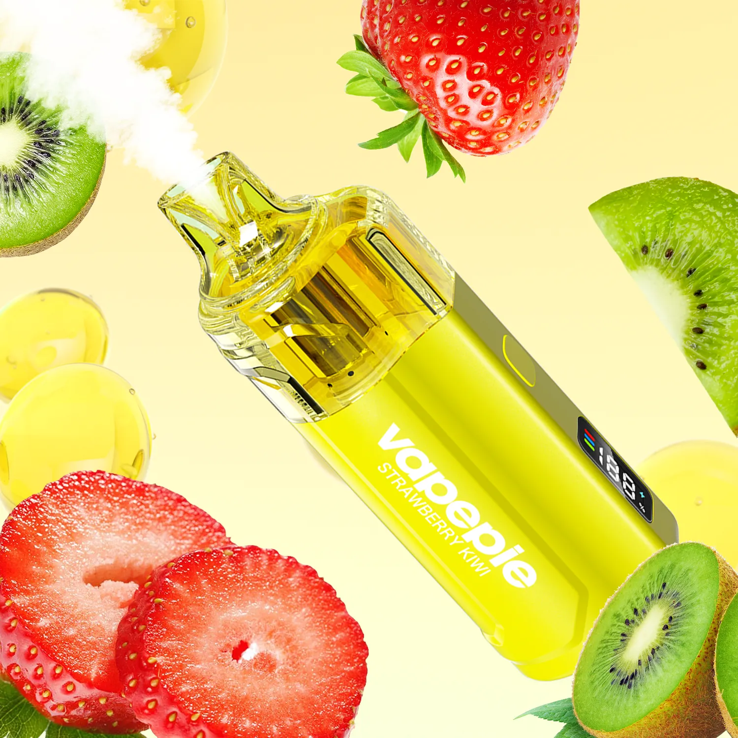 Vapepie Crystal Pop 15000 Puffs Strawberry Kiwi Iget Vapes Shop Oz 08bd2bdbc7c8fc510a190e38b2460d26webp Iget Vapes Shop Oz Vapepie Crystal Pop 15000 Puffs Strawberry Kiwi - Bright Yellow Disposable Vape Device Labeled Strawberry Kiwi Surrounded by Strawberries and Kiwis on a Pale Yellow Background - Iget Vapes Shop Oz