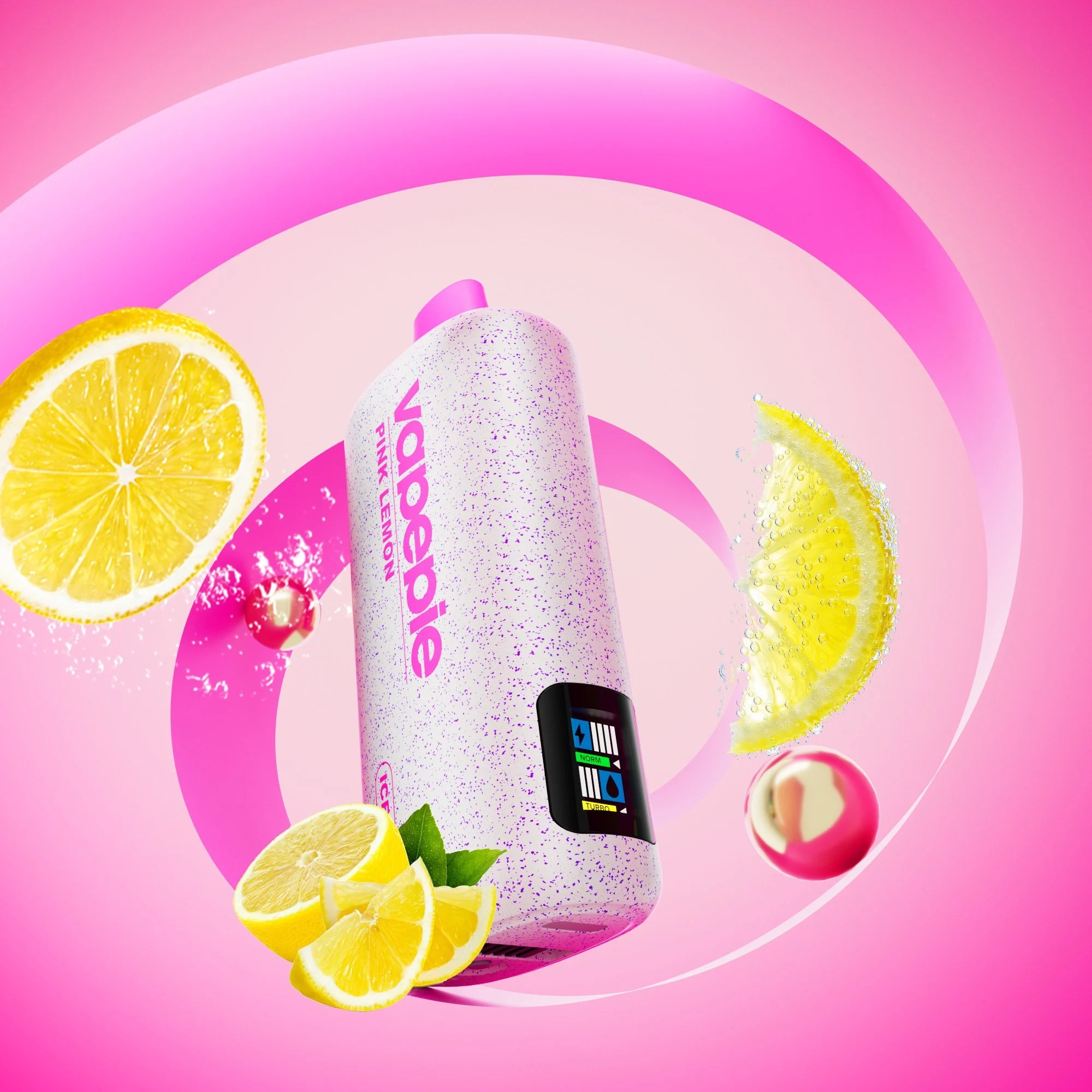 Vapepie Powergo 9800 Puffs Pink Lemon Iget Vapes Shop Oz 4e12ab0e62b085bdefb3ba9f1cd9b788b6a72665webp Iget Vapes Shop Oz Vapepie Powergo 9800 Puffs Pink Lemon - Product Shot: Pink Speckled Bottle Surrounded by Lemon and Lime Wedges on a Pink Background, Conveying a Fresh, Fruity Vibe. - Iget Vapes Shop Oz
