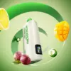 Vapepie Powergo 9800 Mango Magic Iget Vapes Shop Oz 9a78a27ae44b2c4c70b36c02a0efd2ade77cf421webp Iget Vapes Shop Oz Vapepie Powergo 9800 Mango Magic - Close-up of a Speckled White Beverage Bottle with Green Text, with an Orange Slice on the Left and Cubed Mango on a Green Background. - Iget Vapes Shop Oz