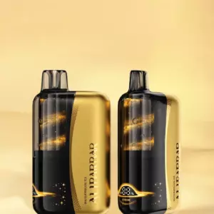 Alibarbar Swirl - Two Black-and-gold Vape Pod Bottles Standing Upright on a Pale Gold Background, Labeled with a Watermelon Ice Flavor and Brand Graphics. - Iget Vapes Shop Oz