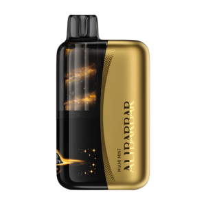 Alibarbar Swirl - Gold and Black Disposable Vape Device with a Transparent Liquid Chamber Visible on the Side Panel. - Iget Vapes Shop Oz
