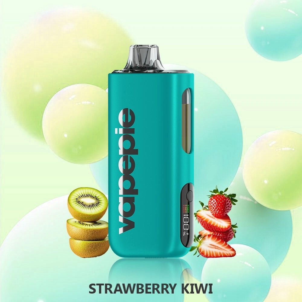 Vapepie Max 40000 Puffs Strawberry Kiwi Iget Vapes Shop Oz Vapepiemax40000puffsstrawberrykiwiwebp Iget Vapes Shop Oz Vapepie Max 40000 Puffs – Strawberry Kiwi - Teal Vape Device with a Clear Pod and Side Display, Branded with 'vape', Surrounded by Kiwi Slices and Strawberries Advertising the 'strawberry Kiwi' Flavor. - Iget Vapes Shop Oz