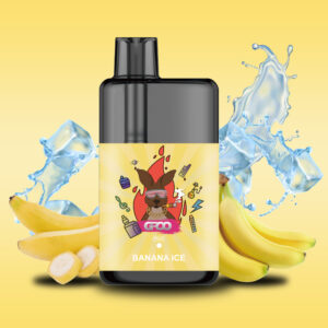 Groo Max -banana Ice - E-liquid Bottle Labeled Banana Ice with Bananas and Ice Cubes in a Sunny Yellow Background (flavor Label Shown) - Iget Vapes Shop Oz