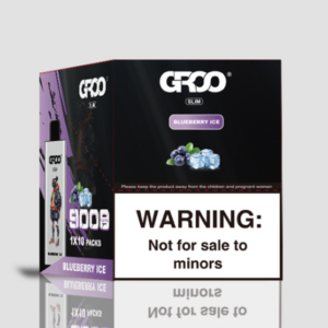 Groo Slim-blueberry Ice–10 Pack Bulk - Vape Packaging Labeled Gro Slim Blueberry Ice with a Prominent 'warning: Not for Sale to Minors' Label. - Iget Vapes Shop Oz