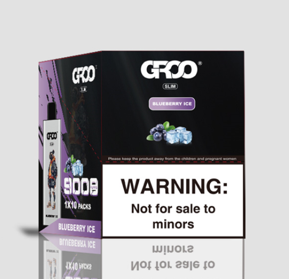 Groo Slimblueberry Ice10 Pack Bulk Iget Vapes Shop Oz 1731999356119png Iget Vapes Shop Oz Groo Slim-blueberry Ice–10 Pack Bulk - Vape Packaging Labeled Gro Slim Blueberry Ice with a Prominent 'warning: Not for Sale to Minors' Label. - Iget Vapes Shop Oz