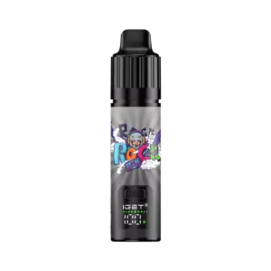 Iget Bar Plus S3 Kit Black Forest - Black Vape Pen with a Colorful Comic-style Label and a Small Digital Screen Reading 0.0, on a Gray and Black Background - Iget Vapes Shop Oz
