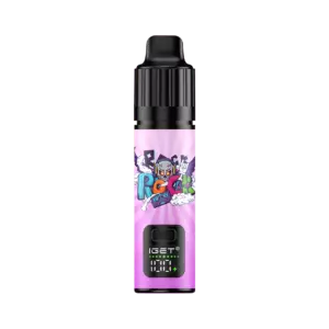 Iget Bar Plus S3 套装 珍宝珠 葡萄味 - Pink and Black Vape Device with Cartoon Graffiti Label, Front-facing Digital Display Showing a Numeric Readout Against a Pale Pink Background. - Iget Vapes Shop Oz