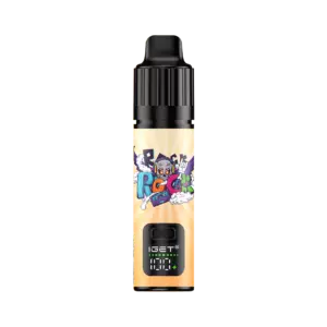 Iget Bar Plus S3 Kit Mango Ice - E-liquid Bottle with a Colorful Cartoon Label and a Small Digital Display on the Lower Part of the Bottle - Iget Vapes Shop Oz