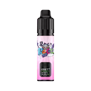 Iget Bar Plus S3 Kit Strawberry Watermelon Ice - Pink Vape Juice Bottle with Black Cap and Cartoon Label, Set Against a Black and Pink Background. - Iget Vapes Shop Oz