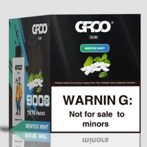Groo Slim-mentoz Mint–10 Pack Bulk - Vape Packaging Labeled Groo Slim Mentoz Mint with a Large 'warning: Not for Sale to Minors' Label. - Iget Vapes Shop Oz